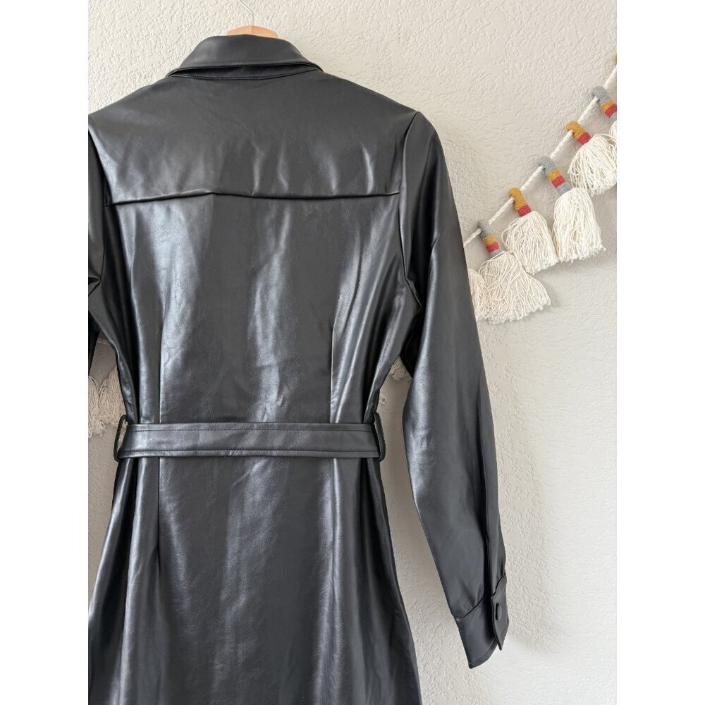 Evereve Clara Vegan Leather Long Sleeve Belted Midi Shirt Dress Grunge NWOT - Picture 7 of 9